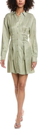 The Kooples Lace-Up Linen-Blend Mini Shirtdress