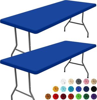 No Brand Juego De 2 Manteles Rectangulares (para Mesas De Aprox. 180 Cm), Mantel El&aacute;stico Y Lavable Para Exteriores, Banquetes Fiestas (azul, 76 X 183 Cm)
