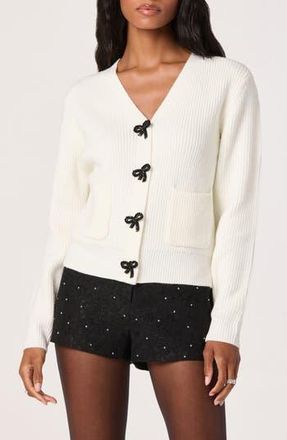 ASTR the Label Crystal Embellished Bow Detail Cardigan in Cream at Nordstrom Rack, Size X-Small