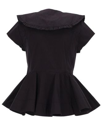 Ganni Ruffle Organic Cotton Shirt - Black