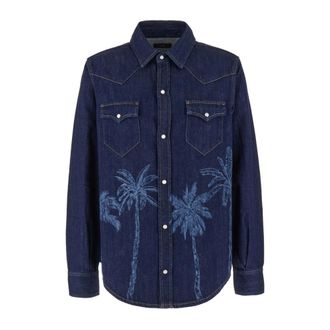 Alanui Denim Shirts, male, Blue, Size: M Jungle Printed Denim Shirt