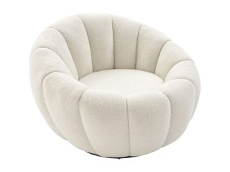 Vente-Unique Sill&oacute;n giratorio en tela boucl&eacute; blanco COSSATO