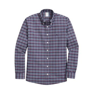 Brooks Brothers Regular Fit Non-Iron Plaid Stretch Oxford Shirt met Button-Down Kraag - Heren - Casual Overhemden - Blauw - L - Katoen - Overhemden