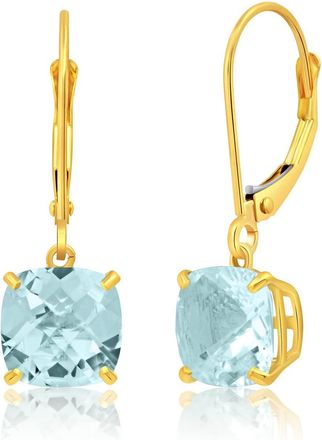 MAX + STONE Solid 14k Yellow or White Gold 8mm Cushion Cut Dangle Gemstone Earrings