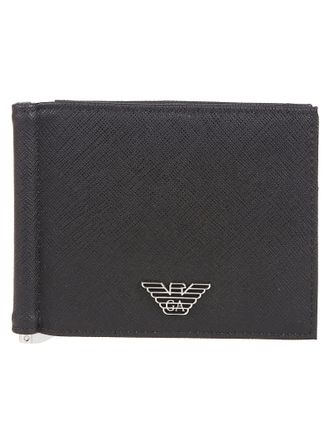 Emporio Armani Black Textured Logo Plaque Wallet