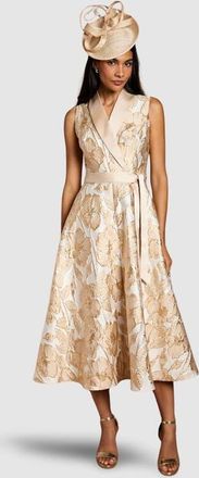 Coast Sleeveless Tux Jacquard Midi Dress in Champagne at Nordstrom, Size 12