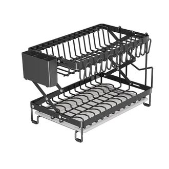 OEM Escurridor De Platos, Dise&ntilde;o De Dos Niveles, Plegable Y Ajustable, Negro, 2 Niveles