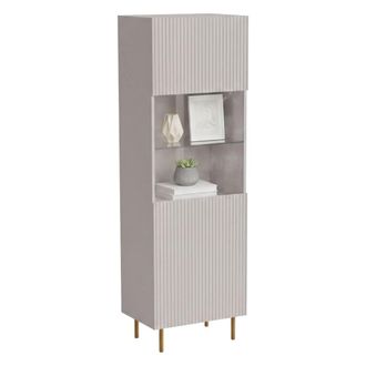 Dmora Vitrina Raccuja, Vitrina De Sal&oacute;n Con Puerta De Cristal Y Detalle, Elevada Del Suelo, 60 X 42 X 183 Cm, Beige