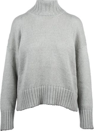 Alpha Studio Pearl Grey Turtleneck Sweater With Dropped Shoulders And Ribbed Details