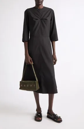 Marni Pleat Bodice Wool Midi Dress in 00N99 Black at Nordstrom, Size 48