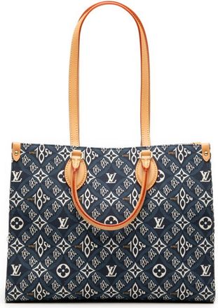 Louis Vuitton Navy Canvas Leather Handbag Tote Bag (Pre-Owned)
