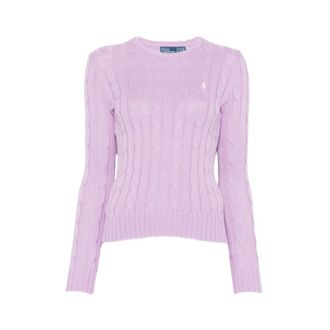 Ralph Lauren Round-neck Knitwear, female, Purple, Size: XS Cable Knit Round-neck Sweater