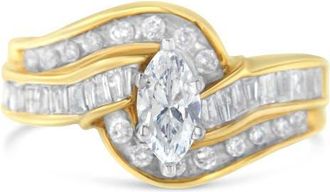 House of Brilliance 14K Gold 1 cttw Marquise Baguette and Round Diamond Bypass Ring in Yellow at Nordstrom, Size 7