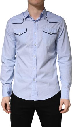 Aglini Light Blue Slim Fit Collared Long Sleeve Casual Mens Shirt (Pre-Owned)