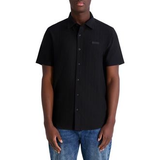 Karl Lagerfeld Textured Knit Short Sleeve Shirt in Black at Nordstrom Rack, Size X-Large