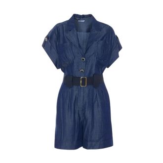 Liu Jo Playsuits, female, Blue, Size: XS Short Lyocell Safari Jumpsuit