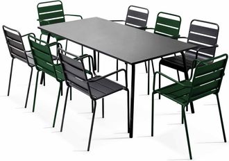 Oviala Mesa de jard&iacute;n y 8 sillas de metal bosque