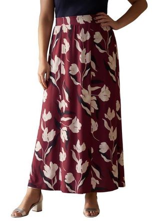 Jessica London Stretch Knit Maxi Skirt in Claret Painted Petals at Nordstrom, Size 24