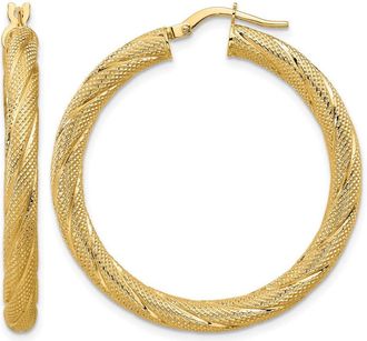 Diamond2Deal 14K Yellow Gold Textured Round Hoop Earrings 40 mm