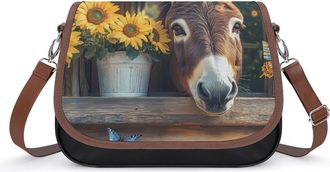 Generic Funny Farmhouse Donkey Sunflowers Womens Crossbody Bag Fashion Shoulder Handbags Message Tote Bag with Adjustable Strap