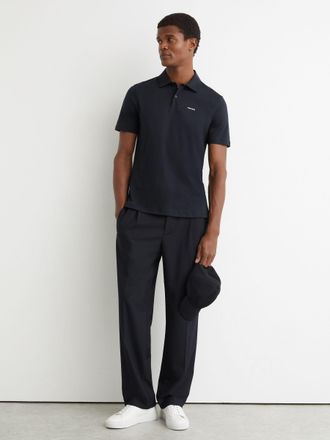 Reiss Navy Airwater-cotton Logo Polo Shirt, Xxl