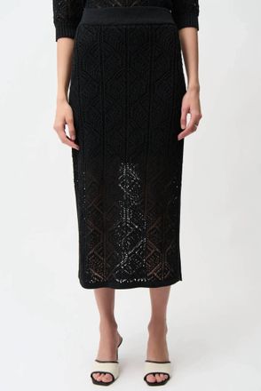 Joseph Ribkoff Open Knit High Waist Midi Pencil Skirt In Black