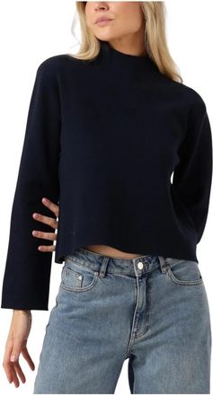 Minus Navy High Neck Pullover Sweater - Dames - Coltruien - Blauw - XL - Truien & Vesten