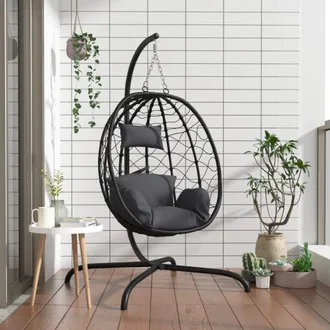 vidaXL Silla Colgante Huevo Con Coj&iacute;n Acero Rat&aacute;n Sint&eacute;tico Antracita Vidaxl