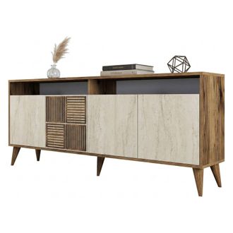 Dmora Aparador Roattos, Alacena 2 Estantes, 4 Puertas, 6 Compartimentos, 180x35x78h Cm Beige M&aacute;rmol