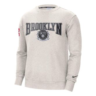 Nike Mens Nike NBA Brooklyn Nets Alphabet Pattern Printing Fleece Round Neck Pullover Birch Color DN4907-051