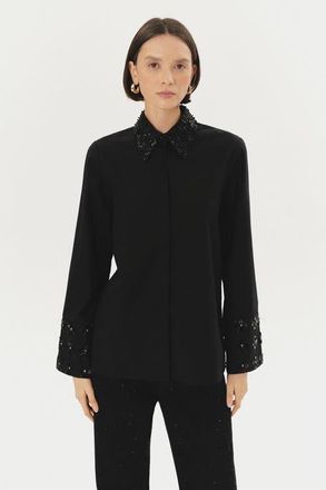 Exquise Billy Embroidered Cotton Shirt in Black at Nordstrom, Size Xx-Large