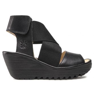 FLY London YUBA385FLY Mousse Leather Womens Hook and loop Sandals - Black - Size:UK 4