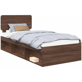 vidaXL Bed Frame with Headboard Brown Oak 90 x 190 cm Solid Pine Wood vidaXL