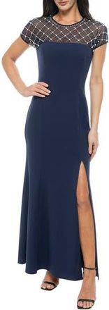 OLEG CASSINI Beaded Cap Sleeve Gown in Navy at Nordstrom Rack, Size Medium