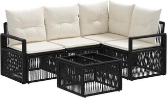 vidaXL Conjunto De Sof&aacute;s De Jard&iacute;n 5 Uds. Negro Rat&aacute;n Sint&eacute;tico Vidaxl