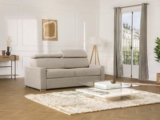 Vente-Unique Divano letto 4 posti ribalta doghe larghe memory foam - Letto: 160 cm x 22 cm Tessuto Beige - VIZIR