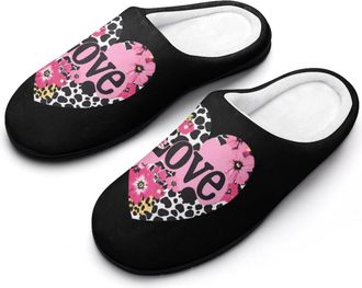 Generic Leopard Cow Love Heart Funny Mens Slippers Cotton Warm House Shoes Memory Foam Sandals Print Size 7-14