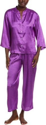 Natori 2pc Wilderness Satin Jacquard Button Down Pajama Set