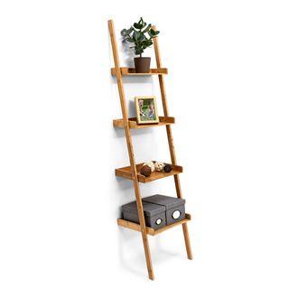 Relaxdays Escalera Estanter&iacute;a, 176x44x37 Cm, Librer&iacute;a Bamb&uacute; 4 Baldas, Estantes Para Plantas Y Decoraci&oacute;n, Marr&oacute;n Natural - Relaxdays