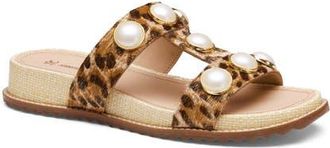 Johnston & Murphy Chandler Embellished Genuine Calf Hair Wedge Slide Sandal in Gold Leopard Haircalf at Nordstrom, Size 7.5