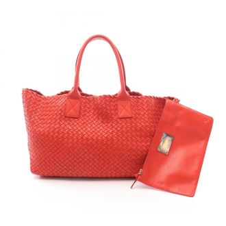 Bottega Veneta Red Color Leather Handbag Pouch Tote Bag (Pre-Owned)