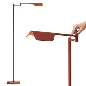 Brightech Leaf 53 Modern Pharmacy Swing Arm Floor Lamp with Adjustable LED Reading Shade, Glossy Red