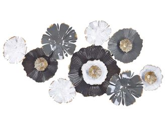 Beliani Decorazione Murale Fiori In Metallo Bianco Grigio Oro 90 X 49 Cm Arte Moderna Glamour Potassium