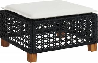 vidaXL Vidaxl - Garden Stool with Cushion Black 63.5x56x32 cm Poly Rattan
