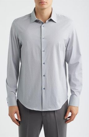 Bugatchi James OoohCotton Geo Print Button-Up Shirt in Sand/Blue at Nordstrom, Size Xxx-Large