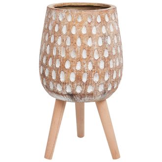 Beliani Maceta Industrial Alta Soporte De Madera De Magnesio Marr&oacute;n Claro Asclepias