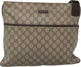 Gucci Zip Top Messenger Gg Coated Canvas Beige Canvas Handbag (Pre-Owned)
