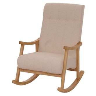 Hhg Nunca Usado] Silla Mecedora Hhg 862, Sill&oacute;n Relax, Madera Mvg, Tela/tejido Boucl&eacute; (450 G/m&sup2;), Beige, Estructura Natural