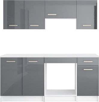 Vente-Unique Cocina completa - Con encimera 180 cm - Gris brillante y Blanco - TRATTORIA