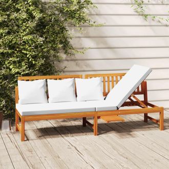 vidaXL Sof&aacute; Cama Con Coj&iacute;n Madera Maciza Acacia Crema 200x60x75 Cm Vidaxl